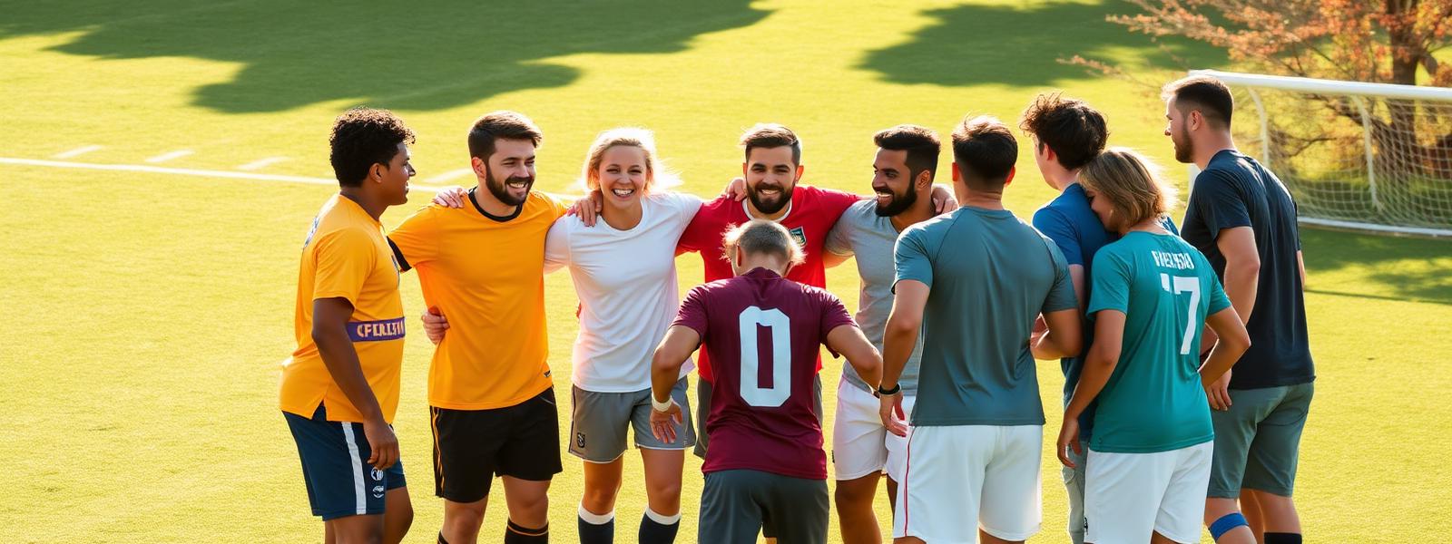 Footballers celebrating together